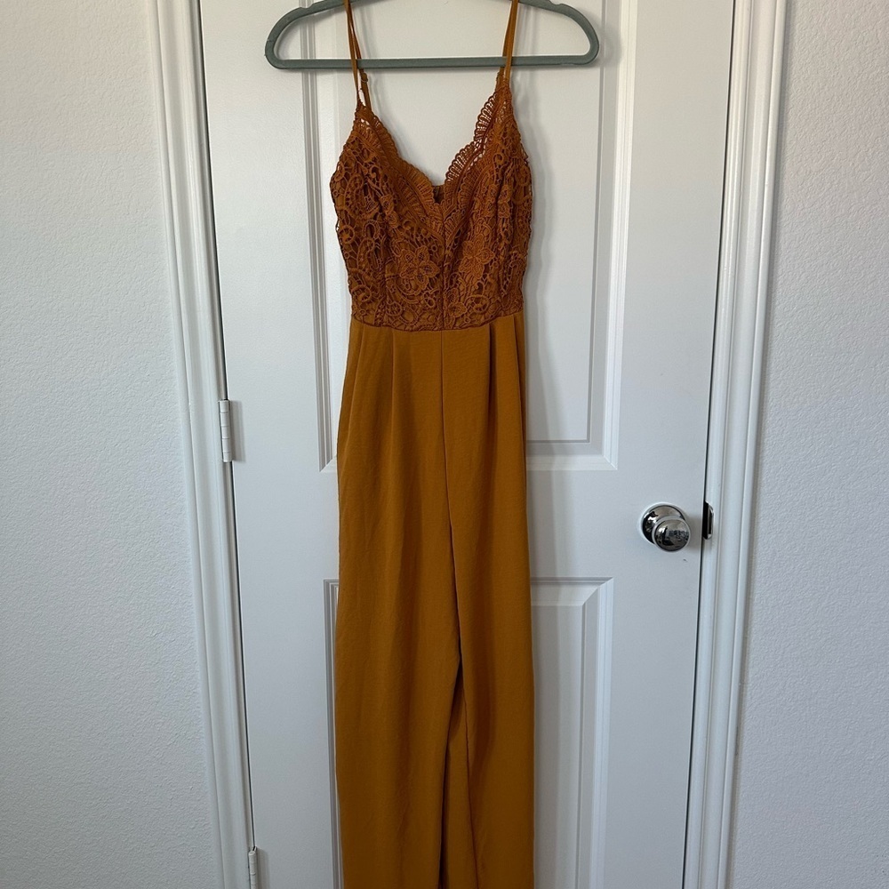 Blashe Mustard lace v-neck Jumpsuit
